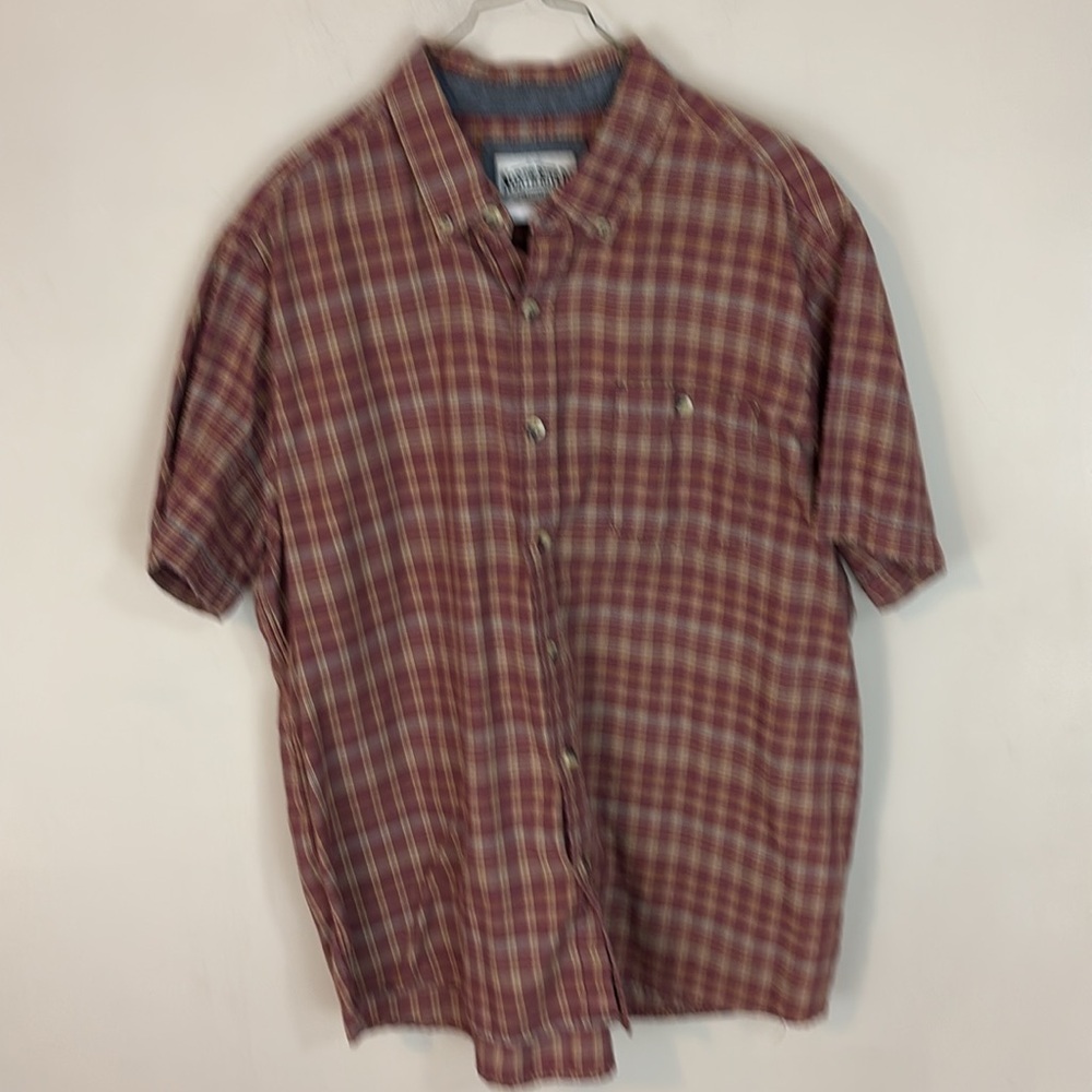 North River Maroon  Plaid Short Sleeve Button Down Shirt Size XL